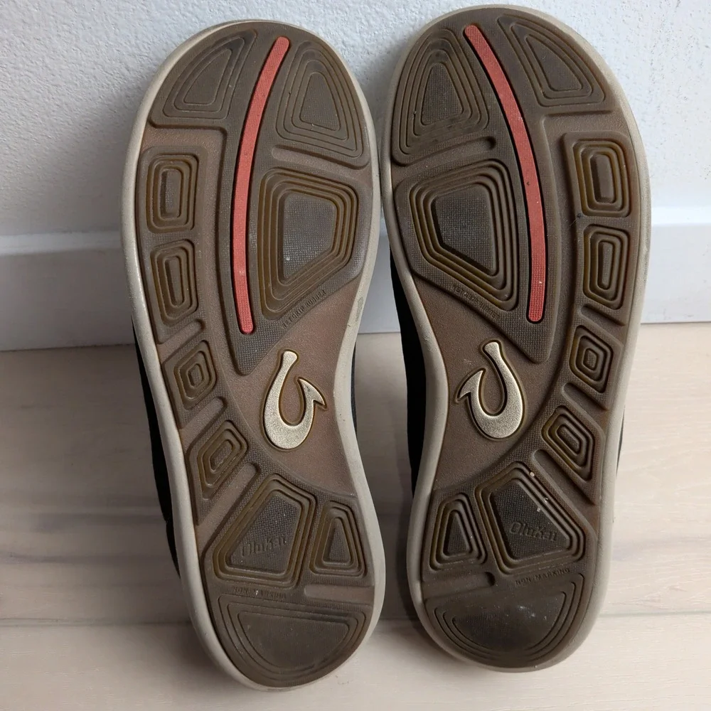 OluKai Moku Pae Mens 11 Boat Shoes Dark Wood Trench Blue Mesh Sneakers